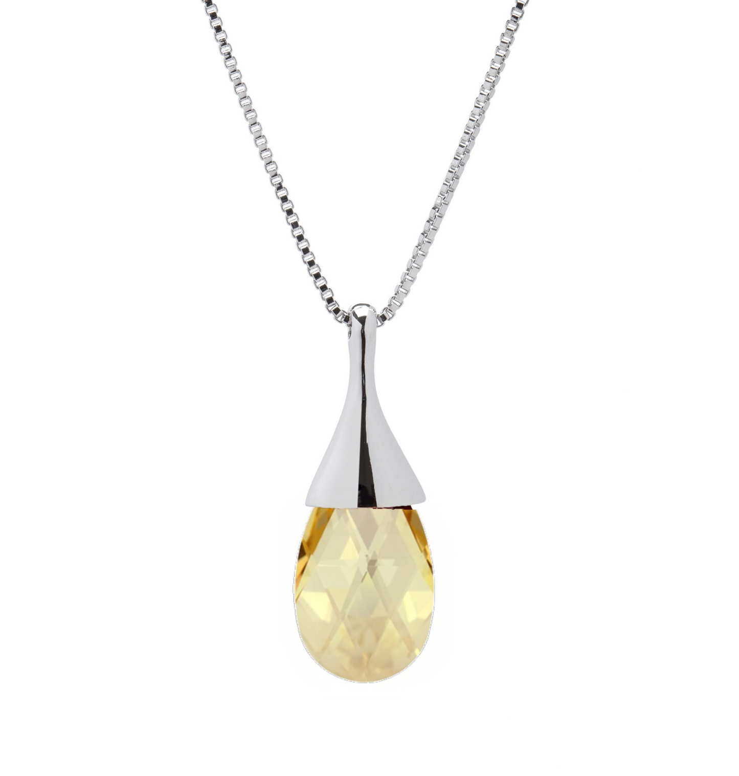 Teardrop Faceted Crystal Pendant Necklace