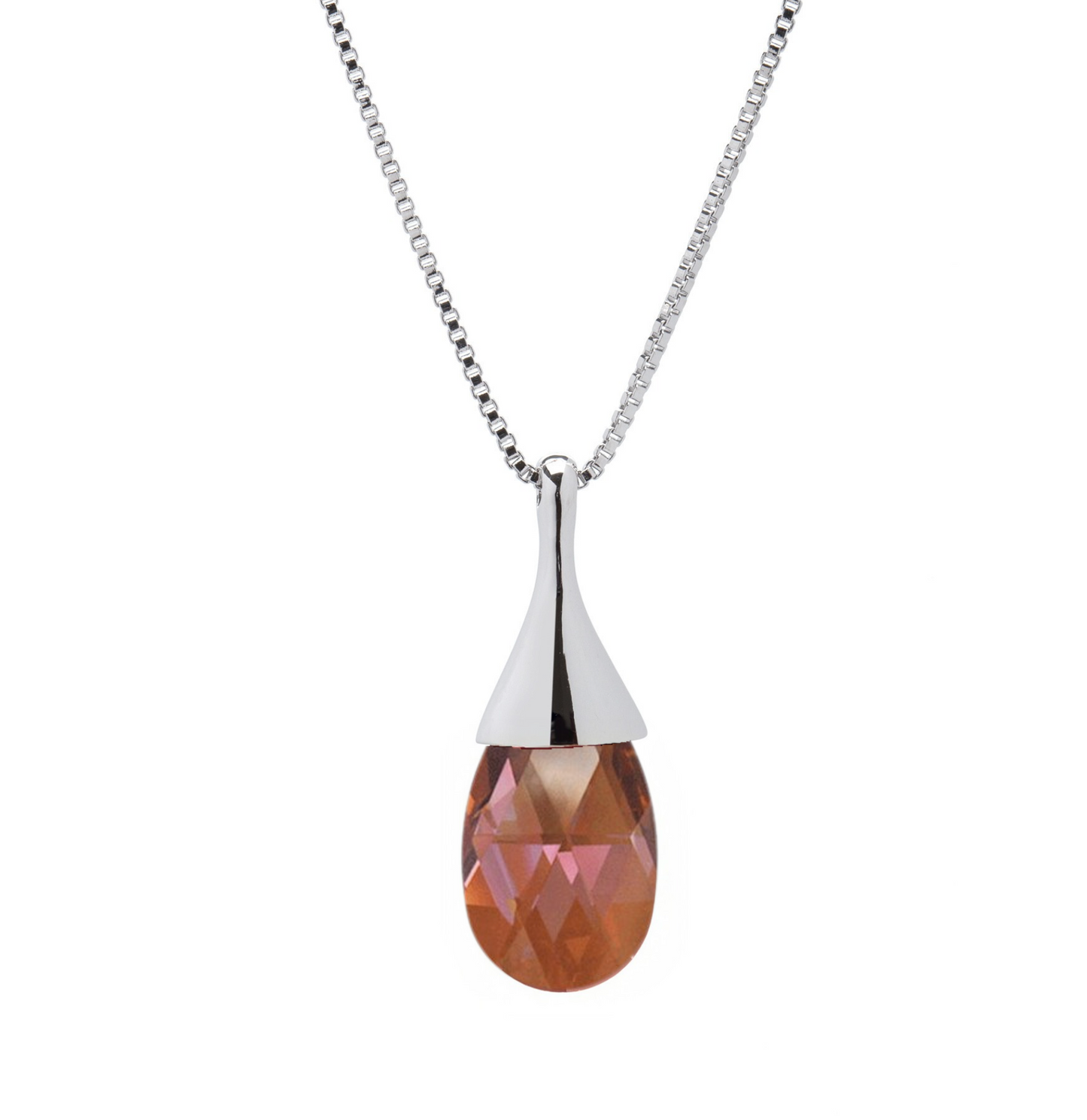 Teardrop Faceted Crystal Pendant Necklace