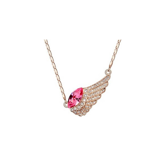 Wing Necklace with Pink Swarovski Crystal