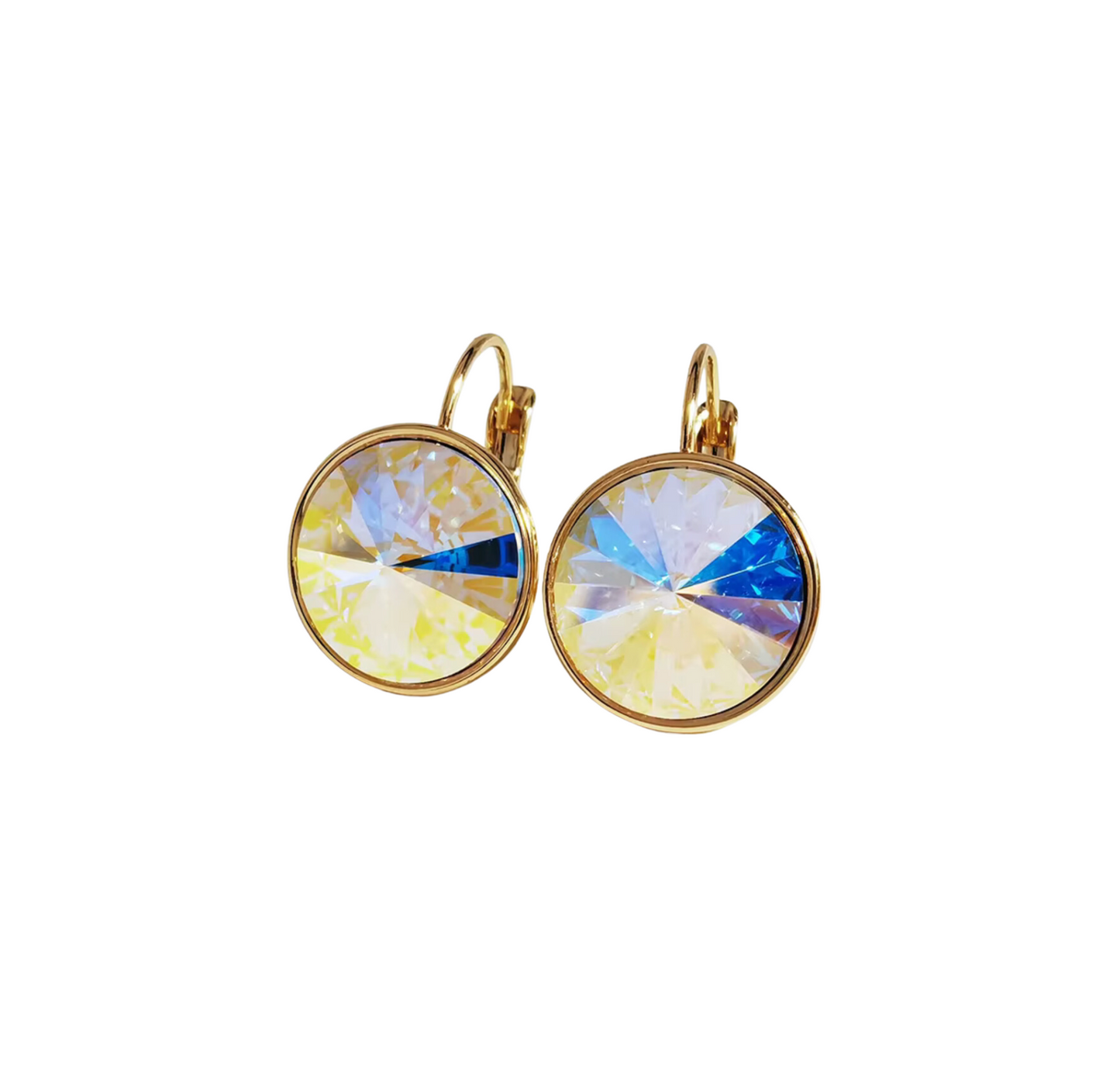 Aurora Borealis Round-Cut Leverback Earrings with Swarovski Crystals