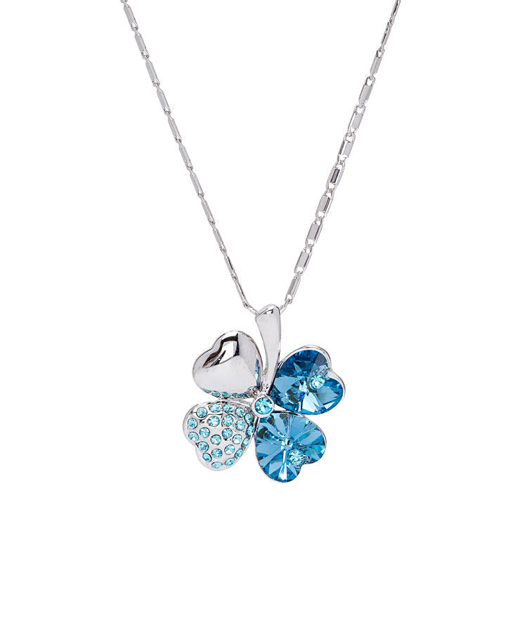 Crystal & Pave Four Leaf Clover Pendant Necklace