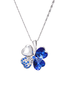 Silvertone & Blue Crystal Clover Pendant Necklace