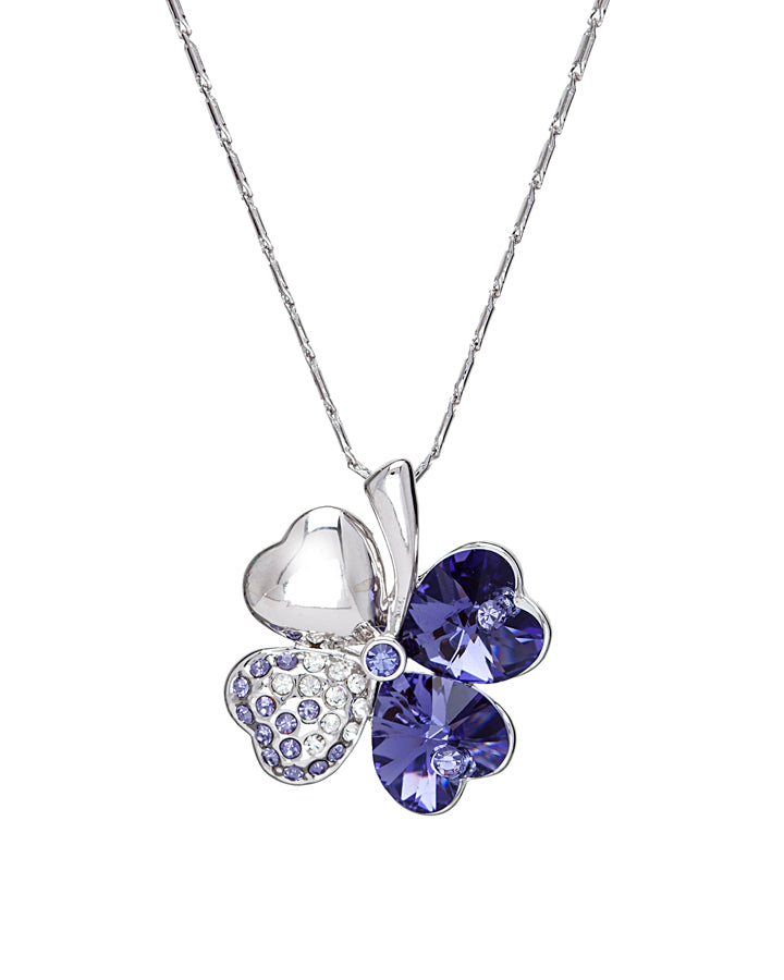 Crystal & Pave Four Leaf Clover Pendant Necklace