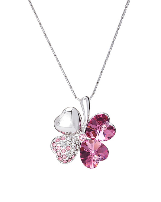 Crystal & Pave Four Leaf Clover Pendant Necklace