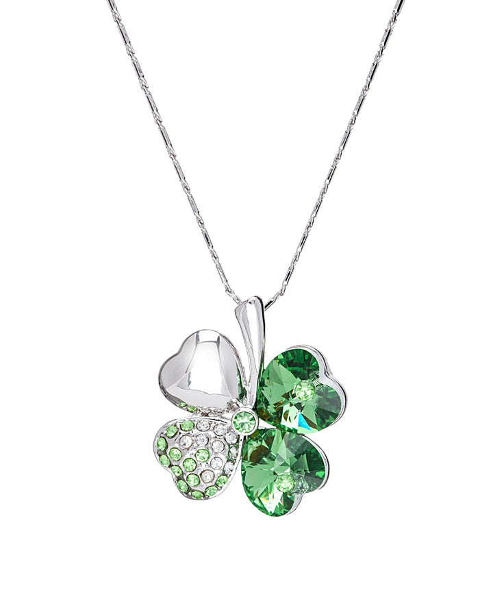 Crystal & Pave Four Leaf Clover Pendant Necklace