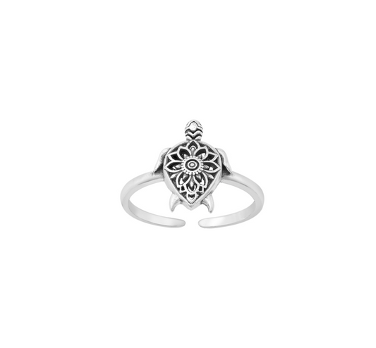 Sterling Silver Lotus Turtle Ring