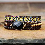 Black Howlite & Jade Leather Wrap Bracelet