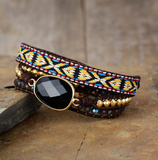 Black Howlite & Jade Leather Wrap Bracelet