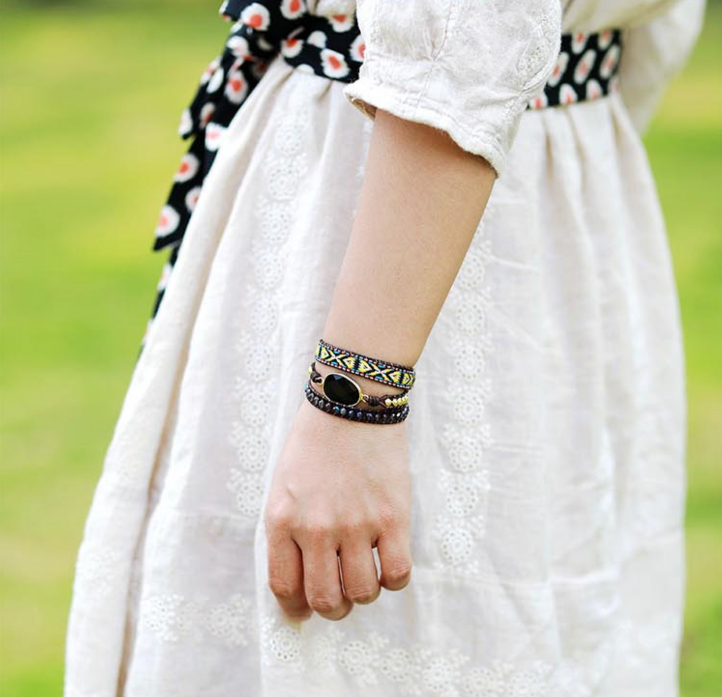 Black Howlite & Jade Leather Wrap Bracelet