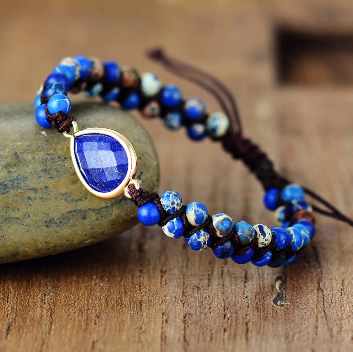 Lapis Lazuli & Howlite Teardrop Adjustable Bracelet