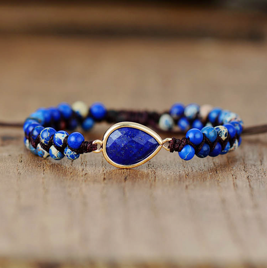 Lapis Lazuli & Howlite Teardrop Adjustable Bracelet