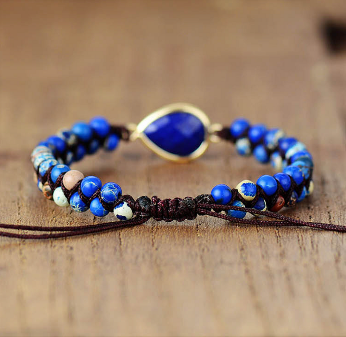 Lapis Lazuli & Howlite Teardrop Adjustable Bracelet