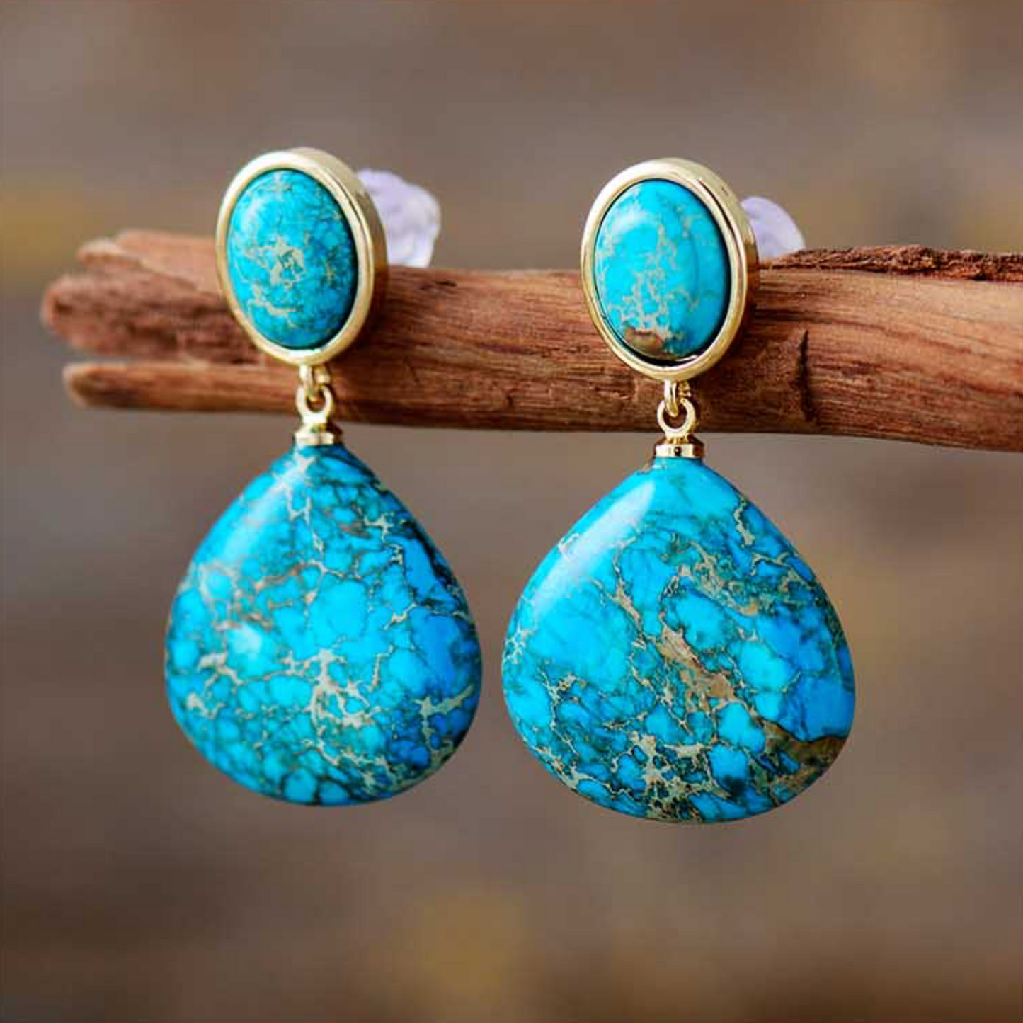 Natural Howlite Framed Teardrop Earrings