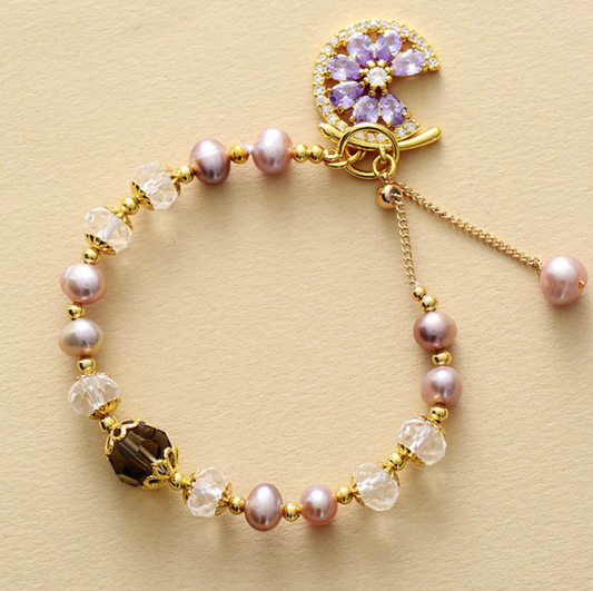 Cultured Pearl & Cubic Zirconia Floral Station Bracelet