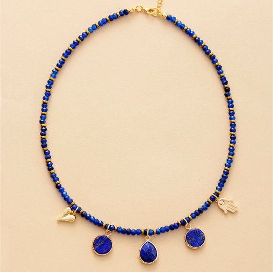 Lapis Lazuli & Blue Crystal Charm Necklace