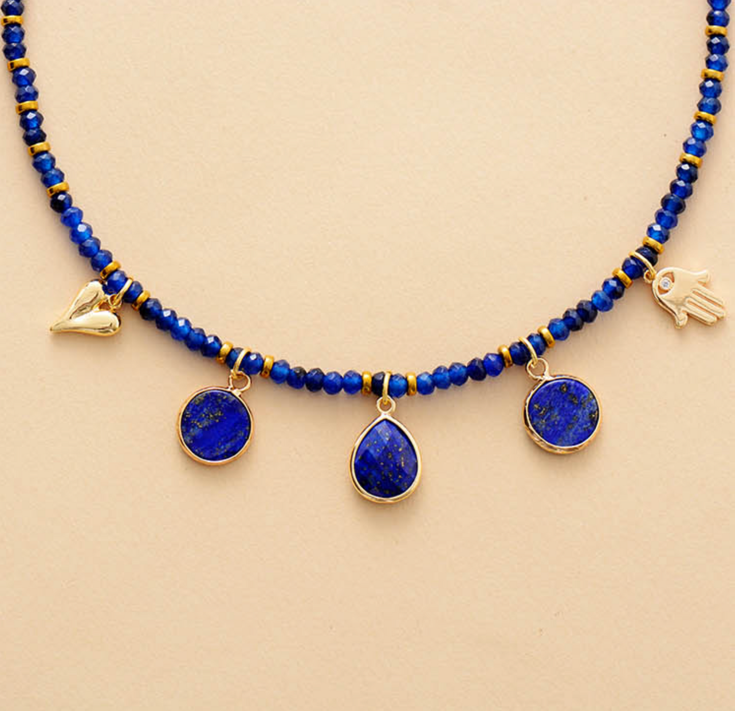 Lapis Lazuli & Blue Crystal Charm Necklace