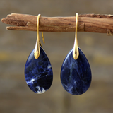 Blue Sodalite & Goldtone Teardrop Drop Earrings
