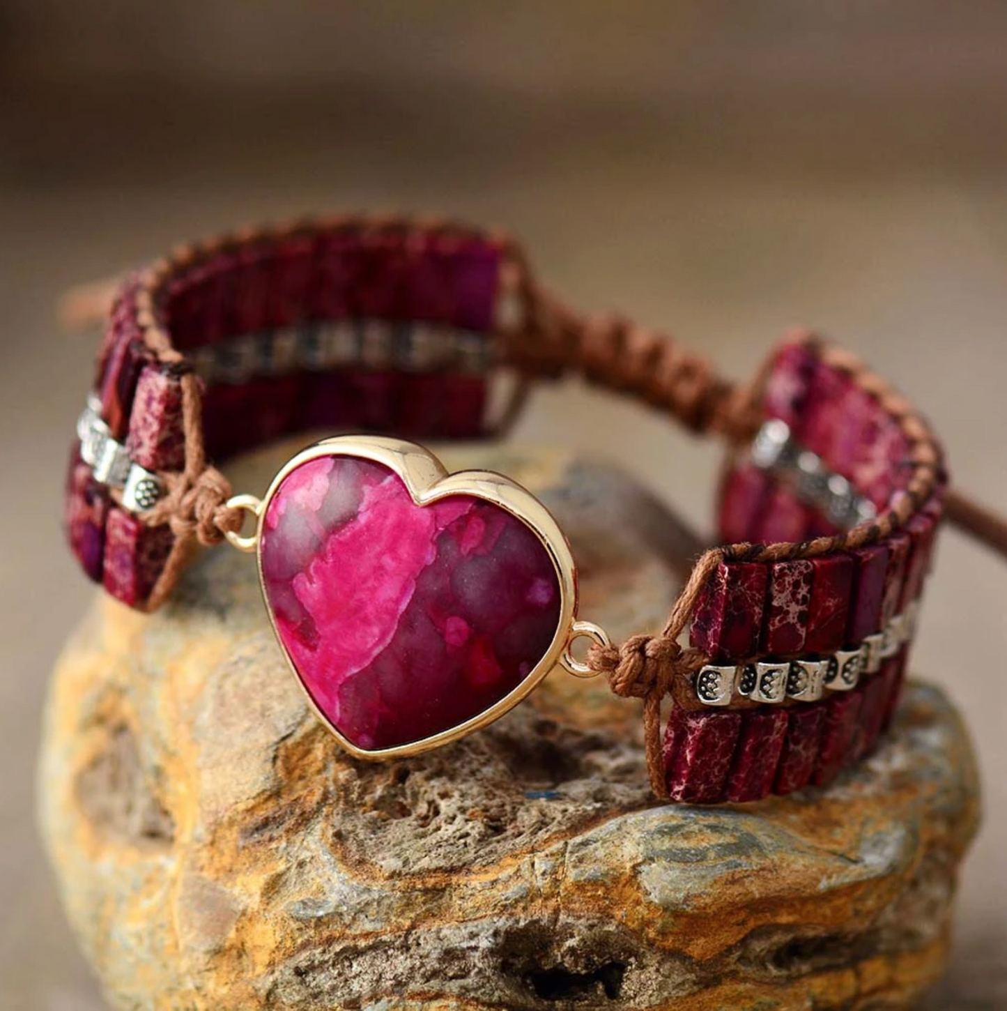 Red Howlite & Leather Heart Bracelet