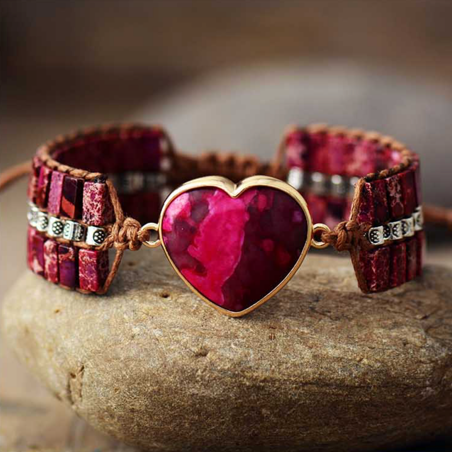 Red Howlite & Leather Heart Bracelet