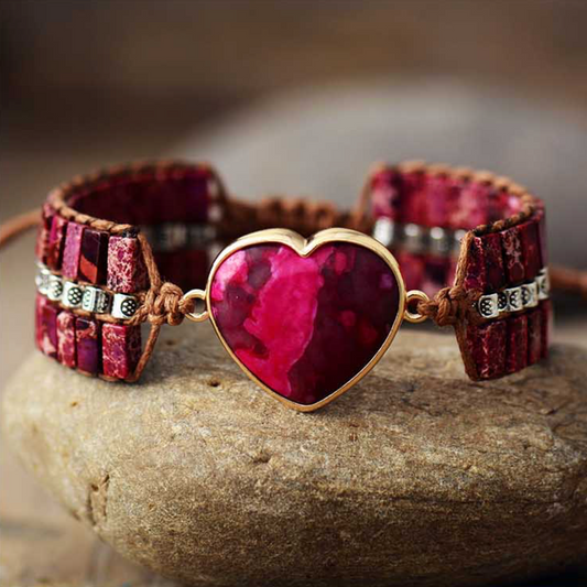Red Howlite & Leather Heart Bracelet