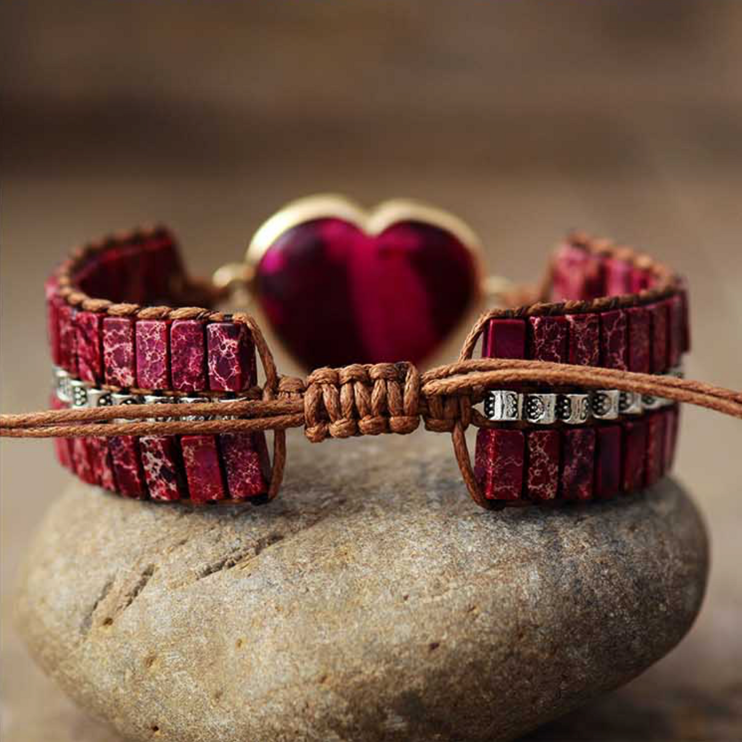 Red Howlite & Leather Heart Bracelet