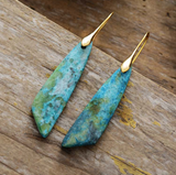 Natural Blue Green Jade Angular Drop Earrings