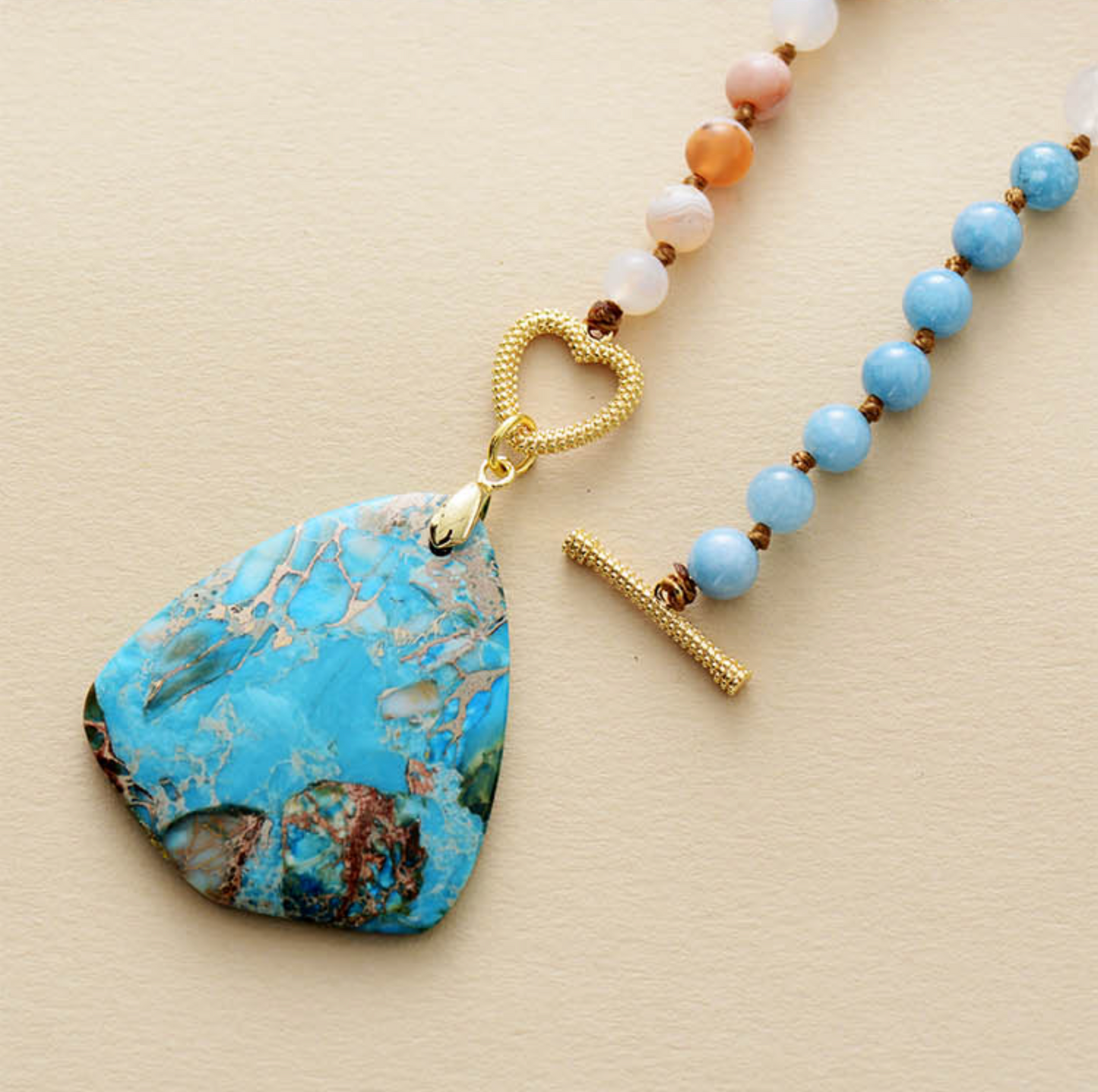 Natural Jasper & Gemstone Beaded Pendant Necklace
