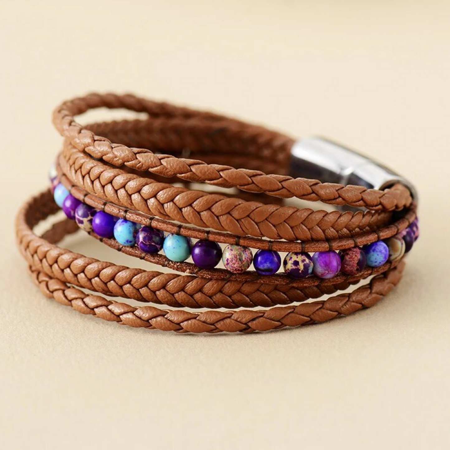 Purple Howlite Braided Stacked Bracelet