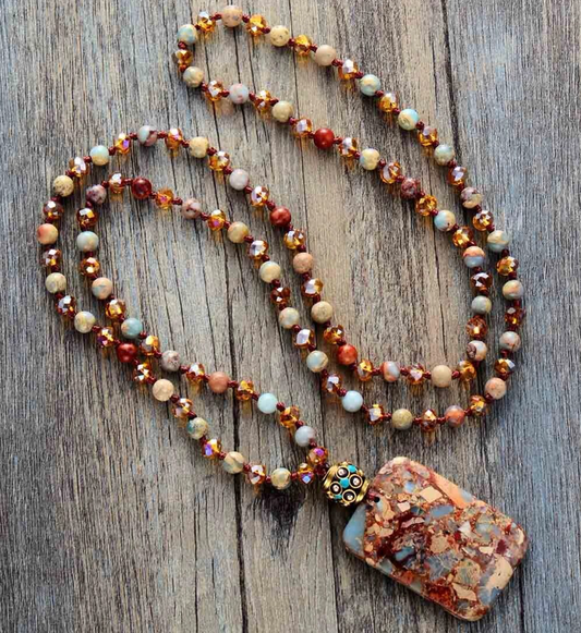 Natural Amazonite & Natural Jasper Pendant Necklace