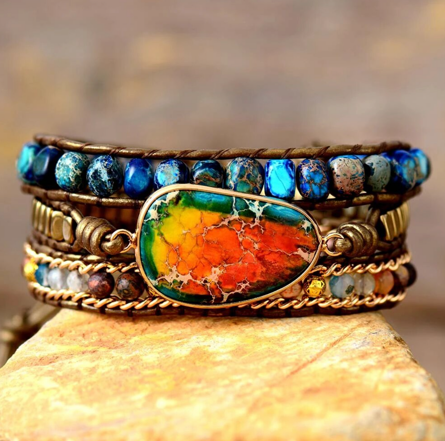 Lab-Created Rainbow Howlite Leather Wrap Bracelet