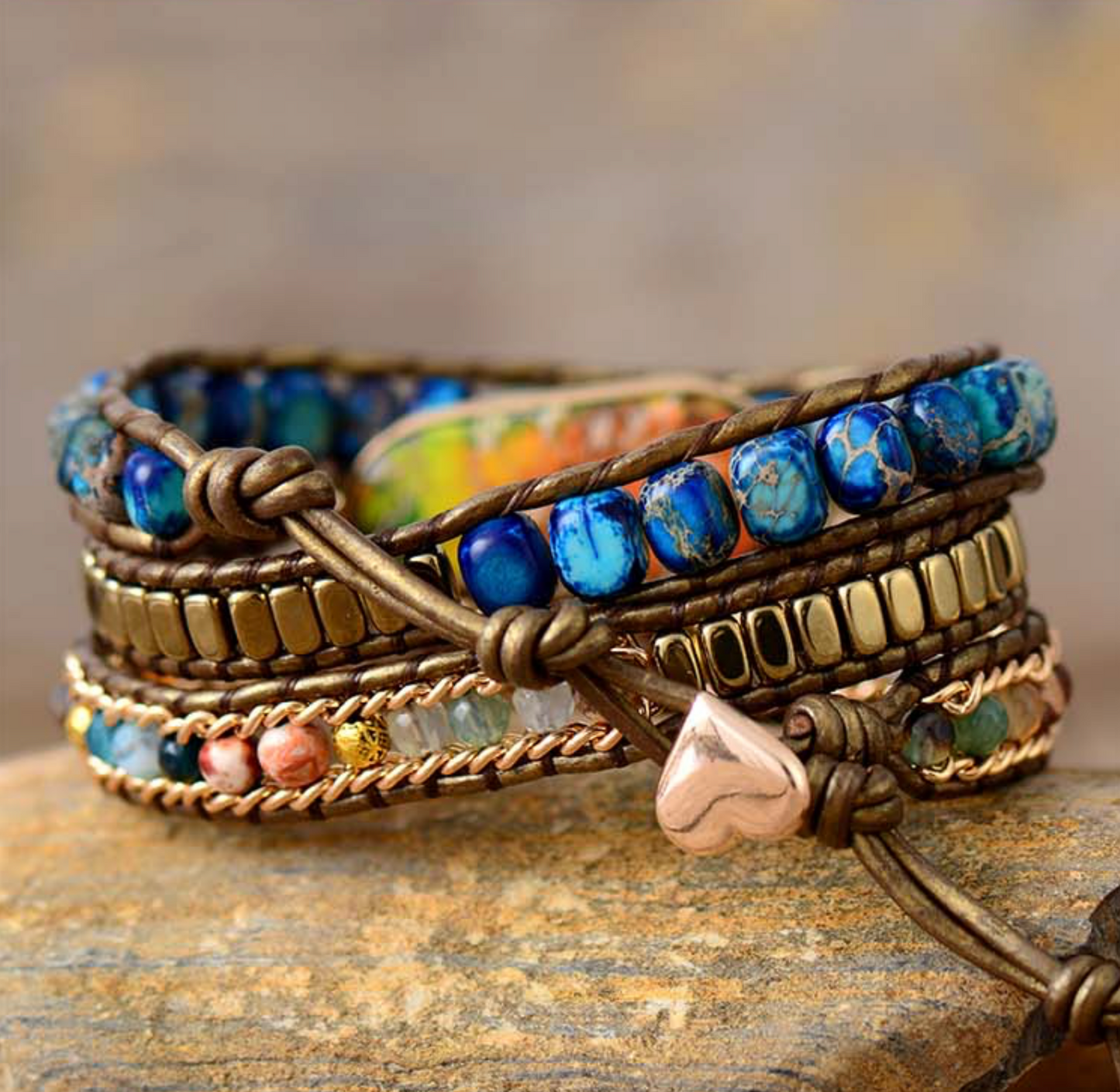 Lab-Created Rainbow Howlite Leather Wrap Bracelet