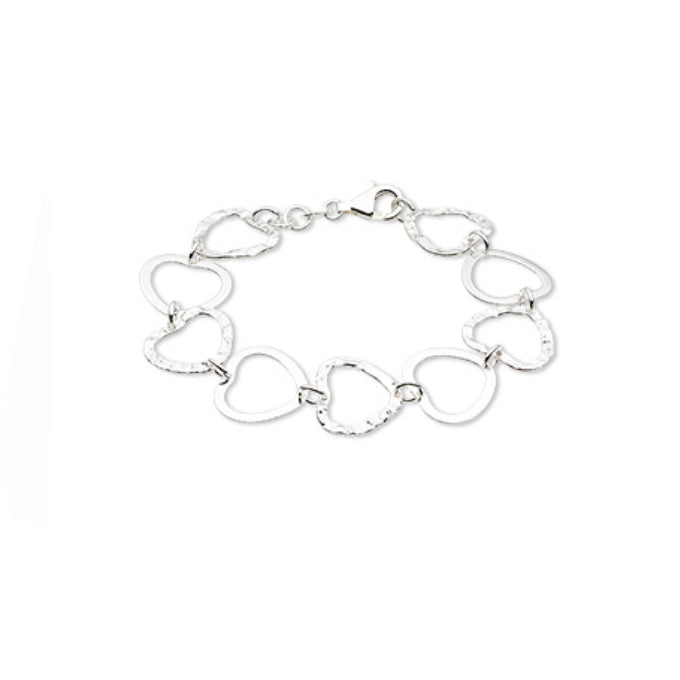 sterling silver open-heart link bracelet with alternating textured and polished hearts and a secure lobster clasp, romantic statement jewellery
