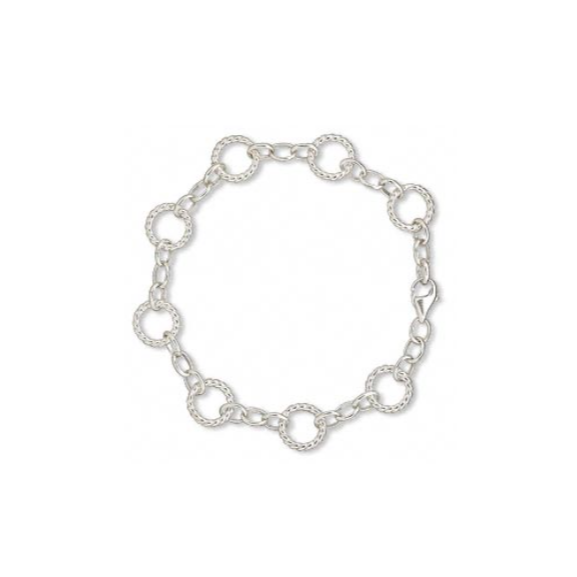 oxidised sterling silver rope circle link bracelet with twisted rings and smooth oval connectors, lobster clasp, adjustable chain