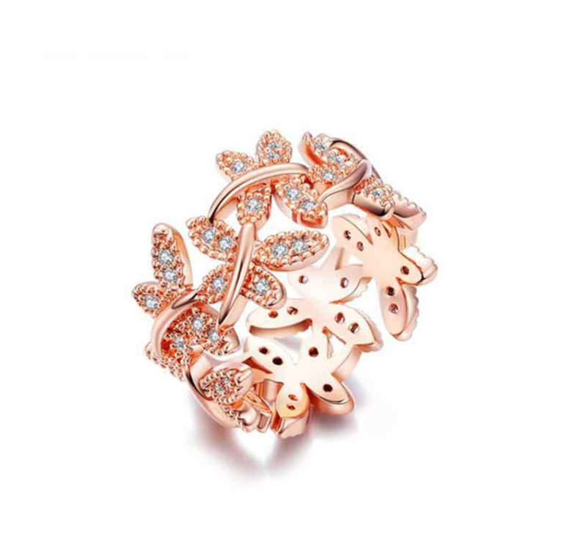 Rose Gold Tone Cz Butterflies Ring