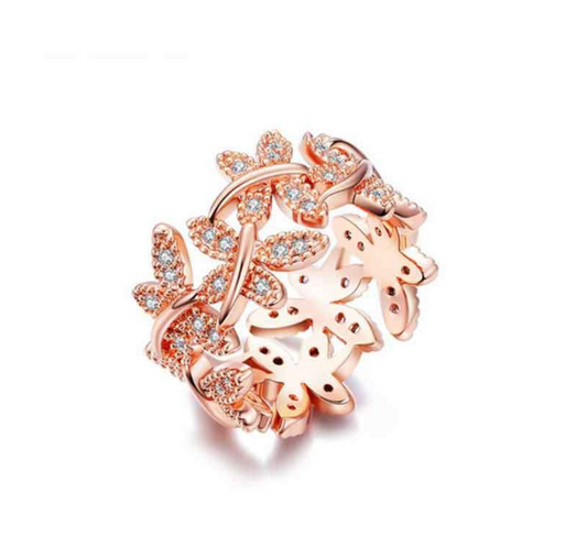 Rose Gold Tone Cz Butterflies Ring