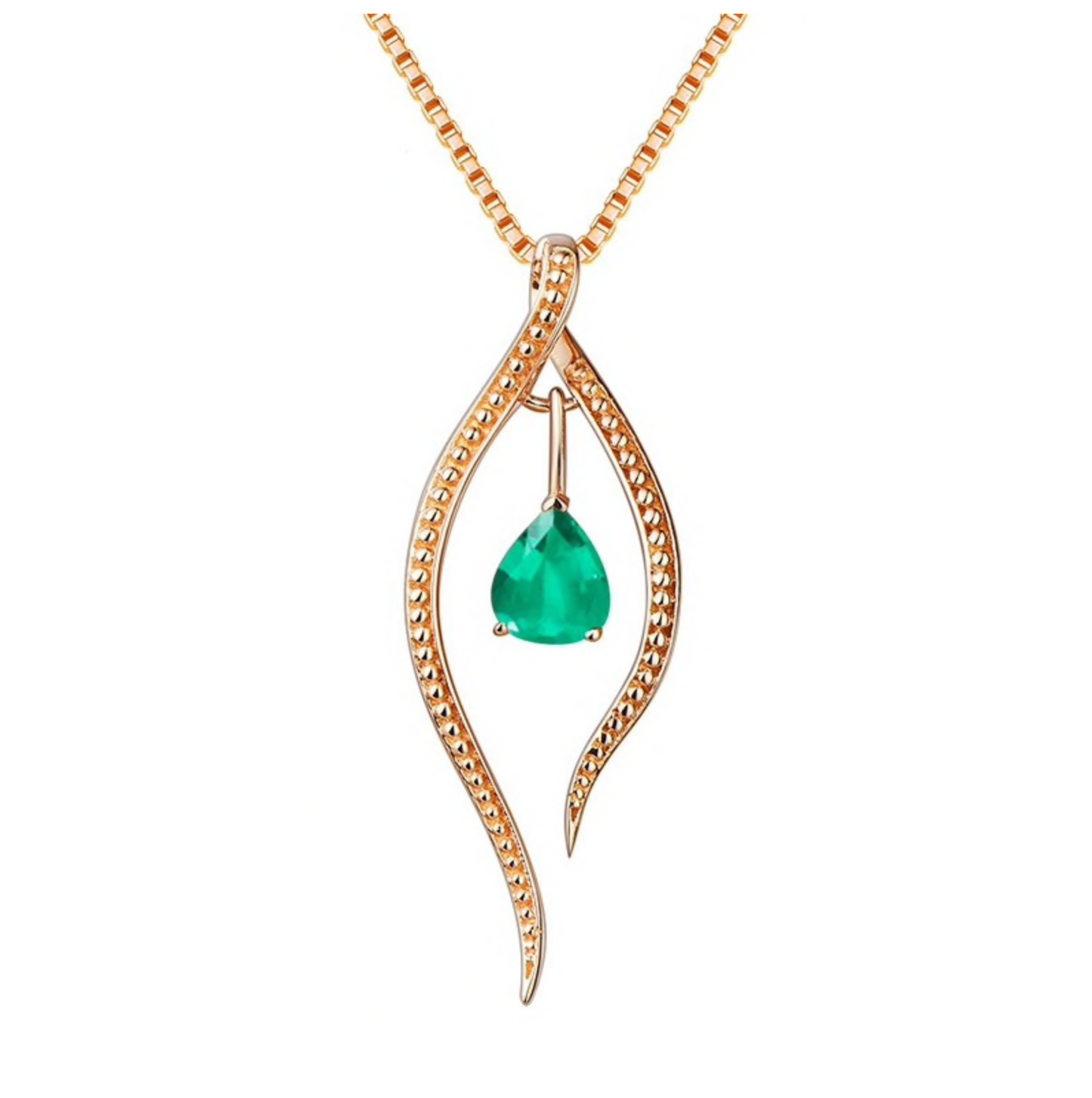 Rose Goldtone Green Cubic Zirconia Elegant Pendant Necklace
