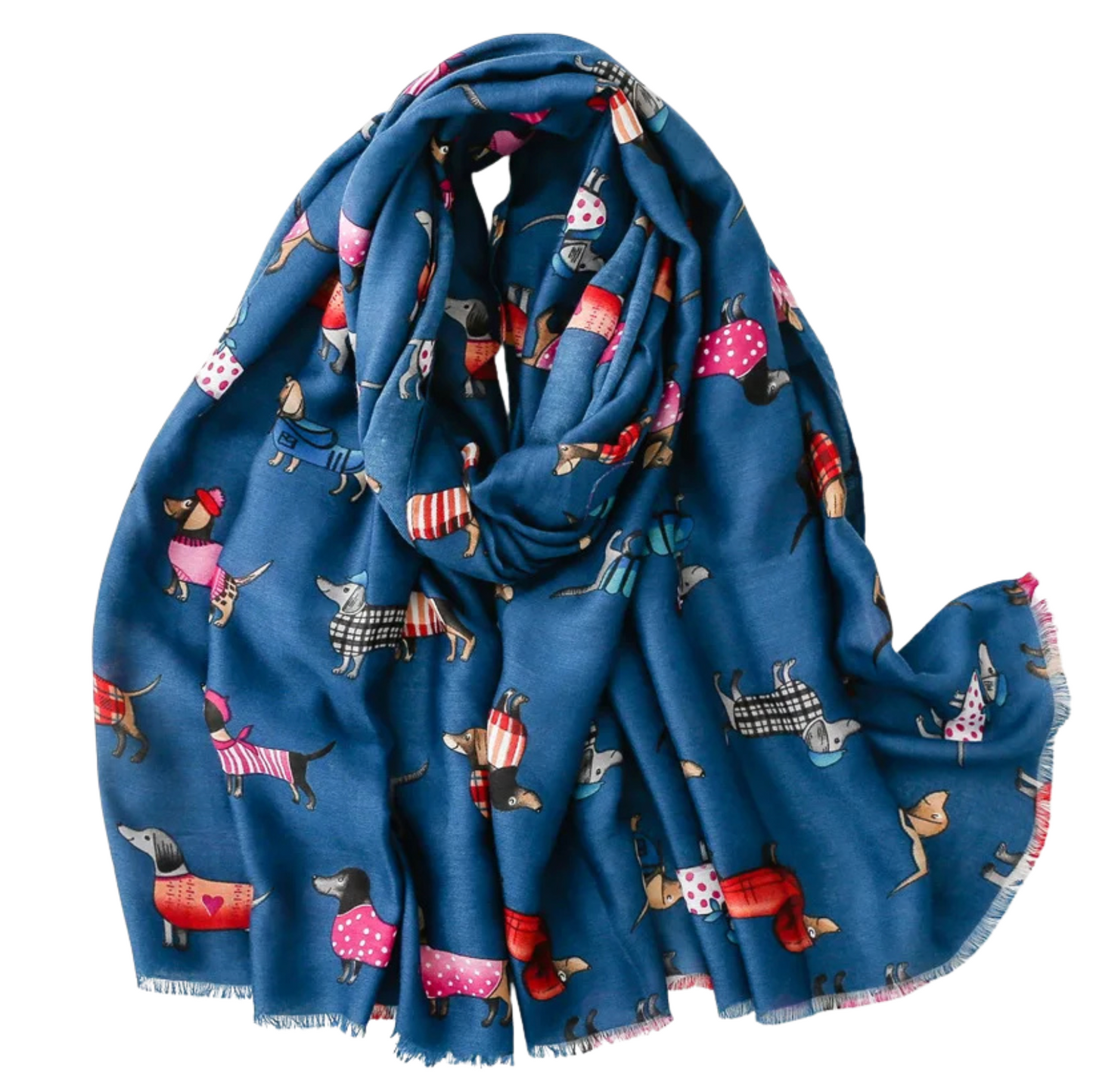 Scarf Playful Dog Print Scarf in Deep Blue