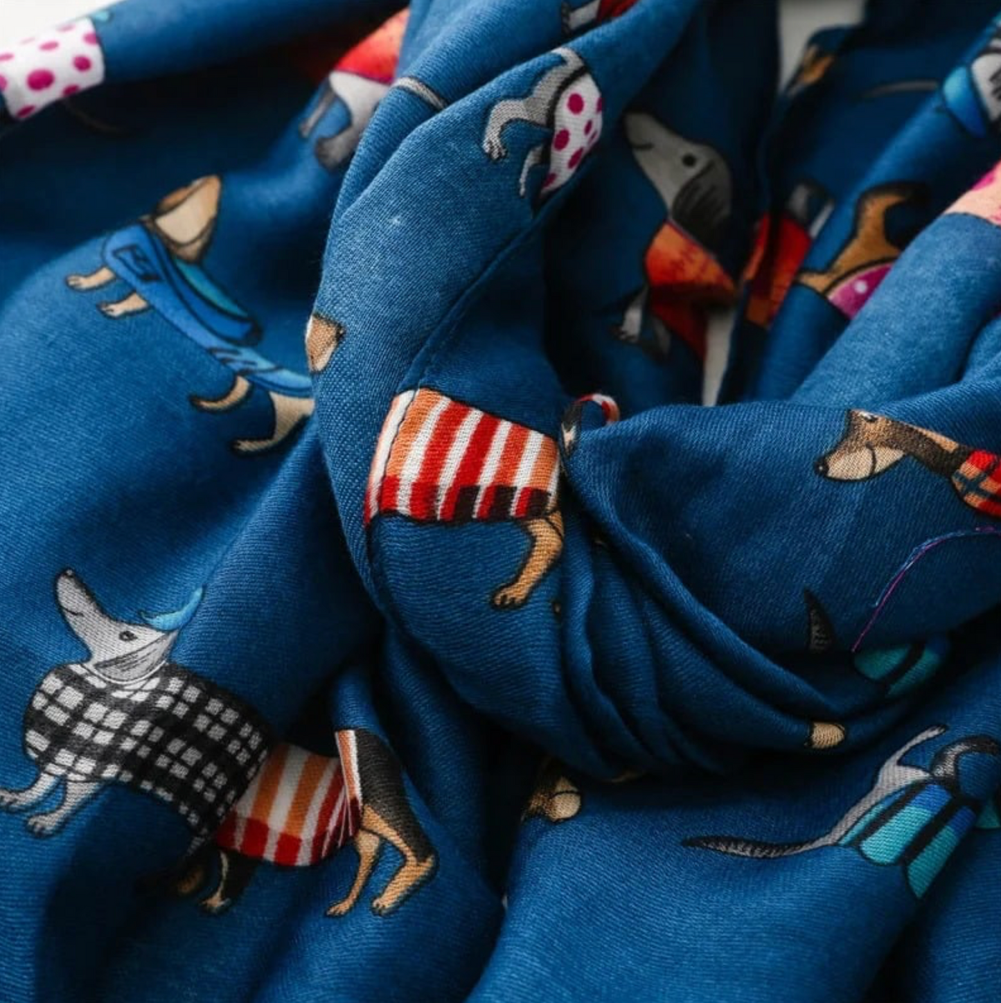 Scarf Playful Dog Print Scarf in Deep Blue