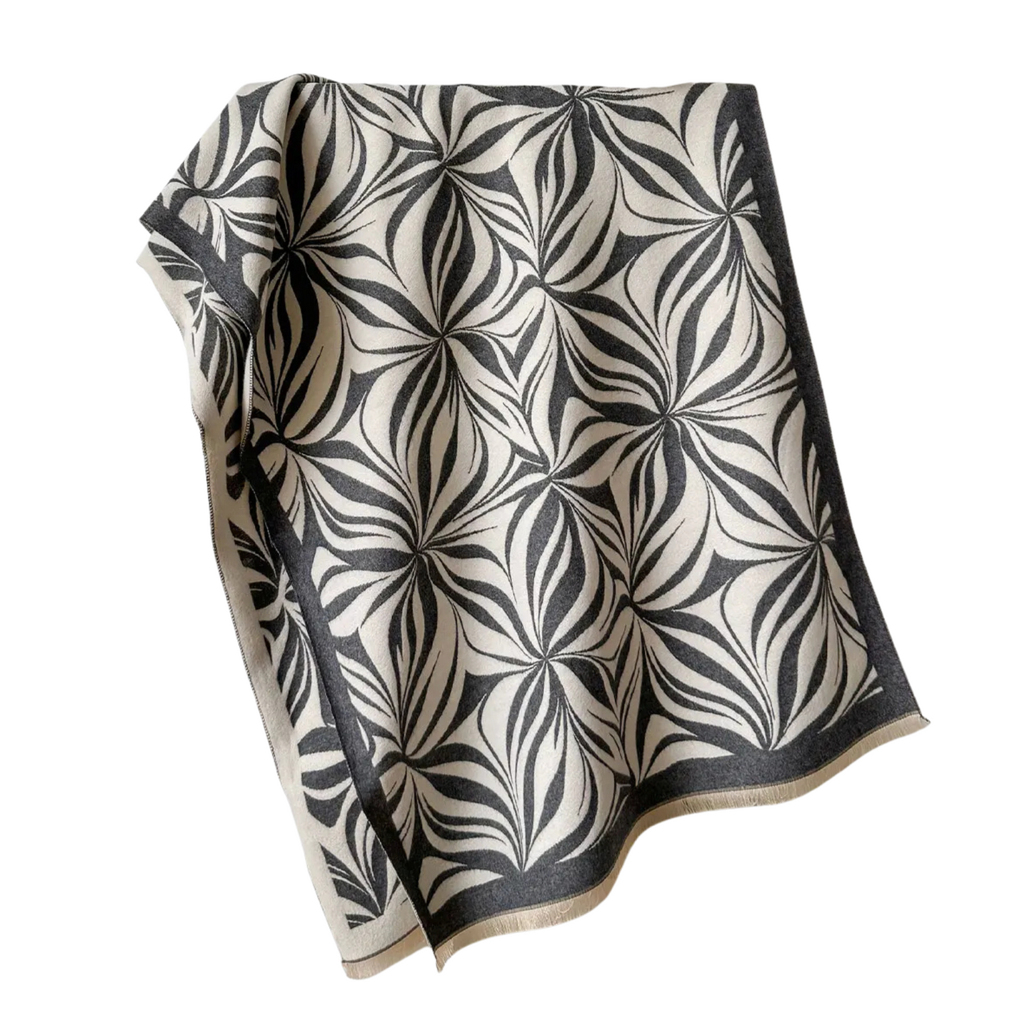 Grey and Cream Abstract Leaf Print Scarf