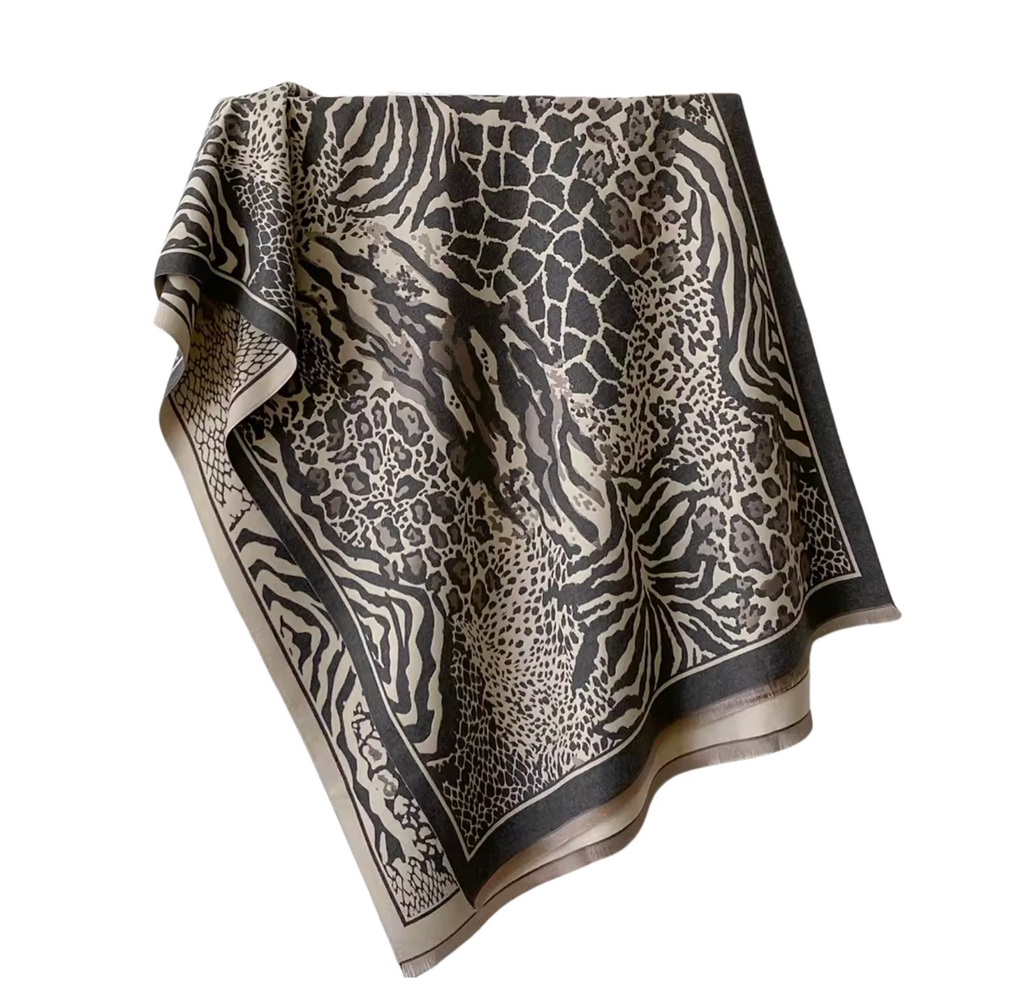 Neutral Animal Print Scarf in Black and Taupe