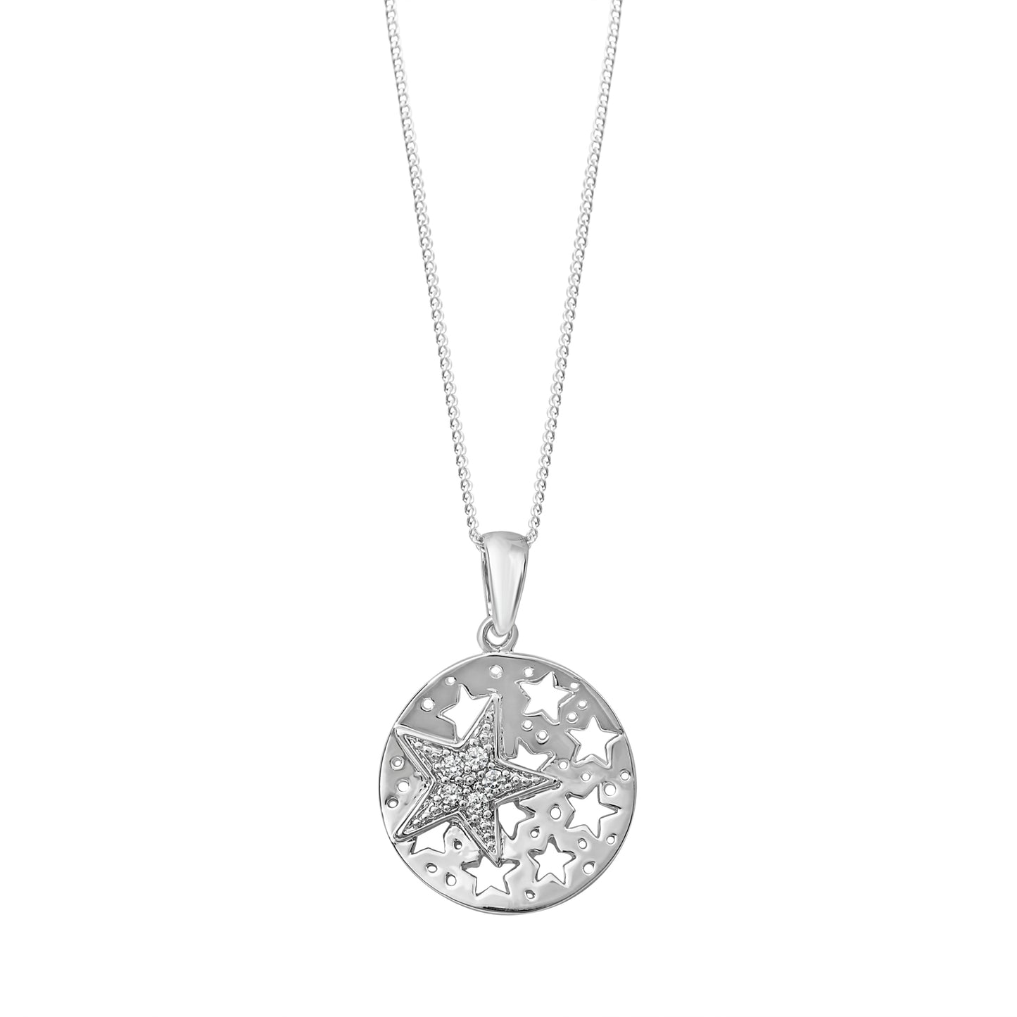 Cubic Zirconia & Sterling Silver Cut-out Star Pendant Necklace