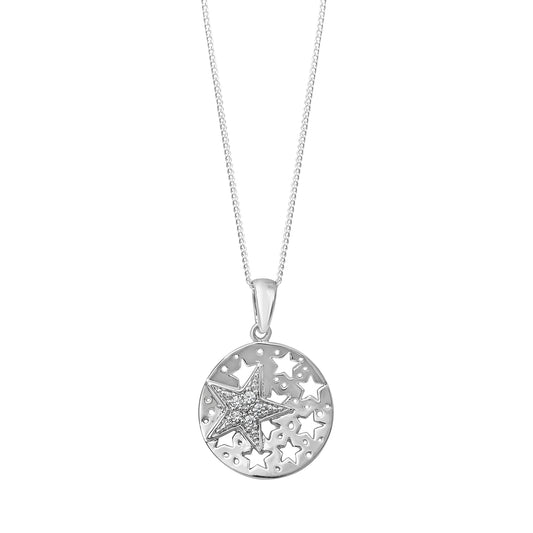 Cubic Zirconia & Sterling Silver Cut-out Star Pendant Necklace