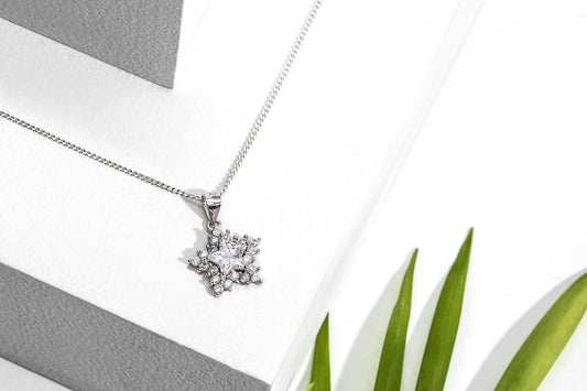 Cubic Zirconia & Sterling Silver Double Star Pendant Necklace