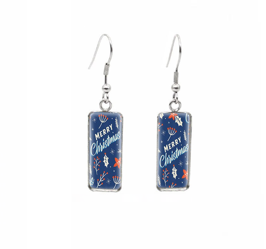 Winter & Christmas Themed Rectangular Drop Earrings