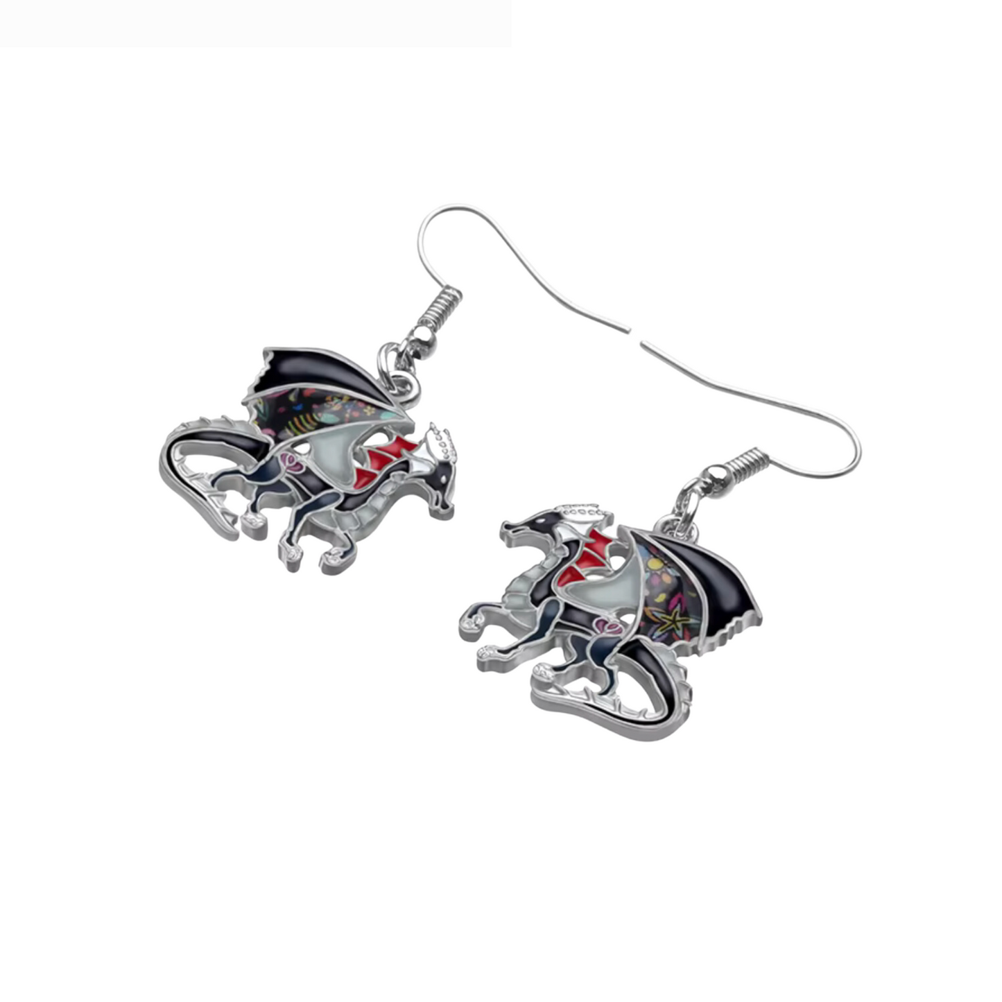 Black Grey Dragon Drop Earrings