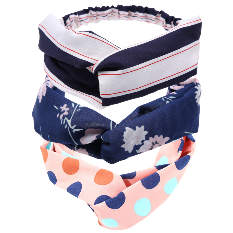 White, Navy & Thin Red Stripe Twisted Headband- Don't AsK - set of 3