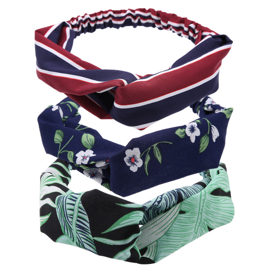 Set of 3 - Navy & Dainty Floral Twisted Headband