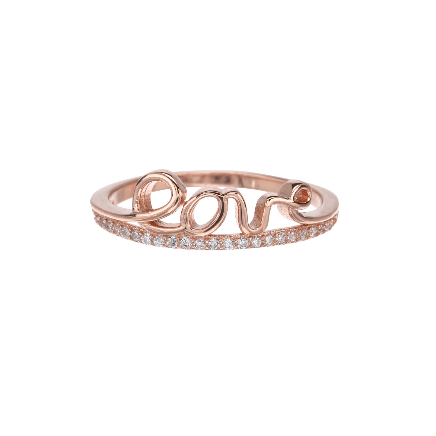 Rose Gold Plated Sterling Silver & Cubic Zirconia 'LOVE' Ring