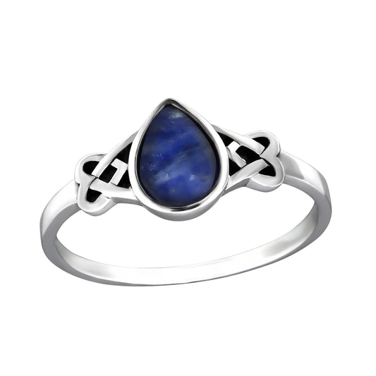 Sodalite & Sterling Silver Teardrop-Cut Celtic Ring