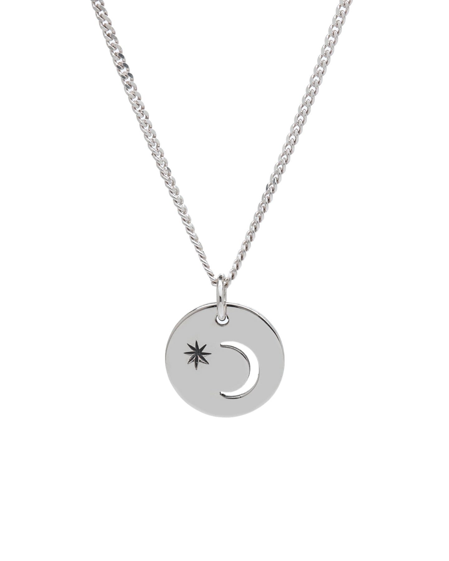 Sterling Silver Crescent Moon Circular Pendant Necklace